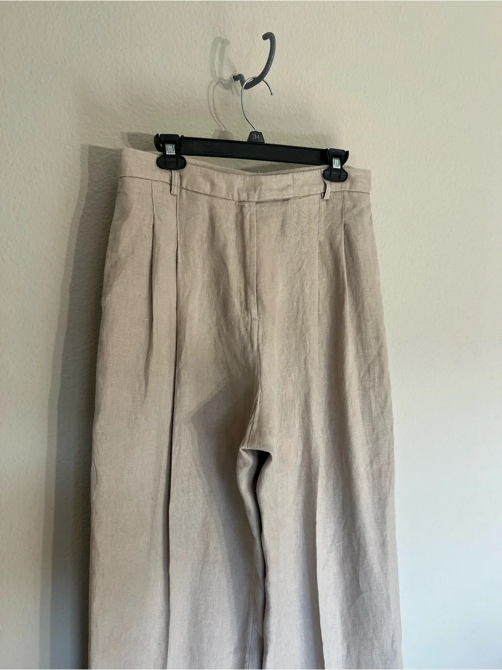 Free People Lyla wide leg cuffed linen trouser low slung pants beige 6 coastal